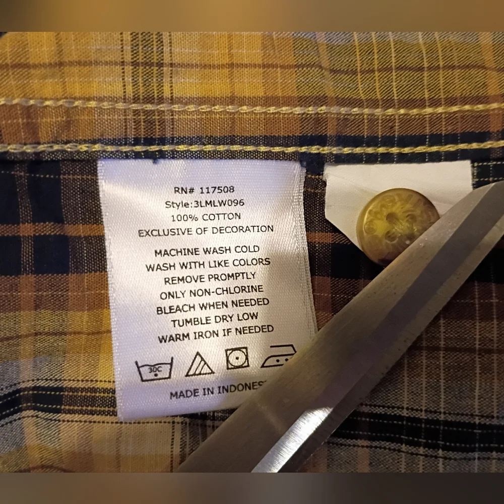 Levi's Men's Plaid‎ Button-Up Shirt - Yellow and Blue Sz L Regular